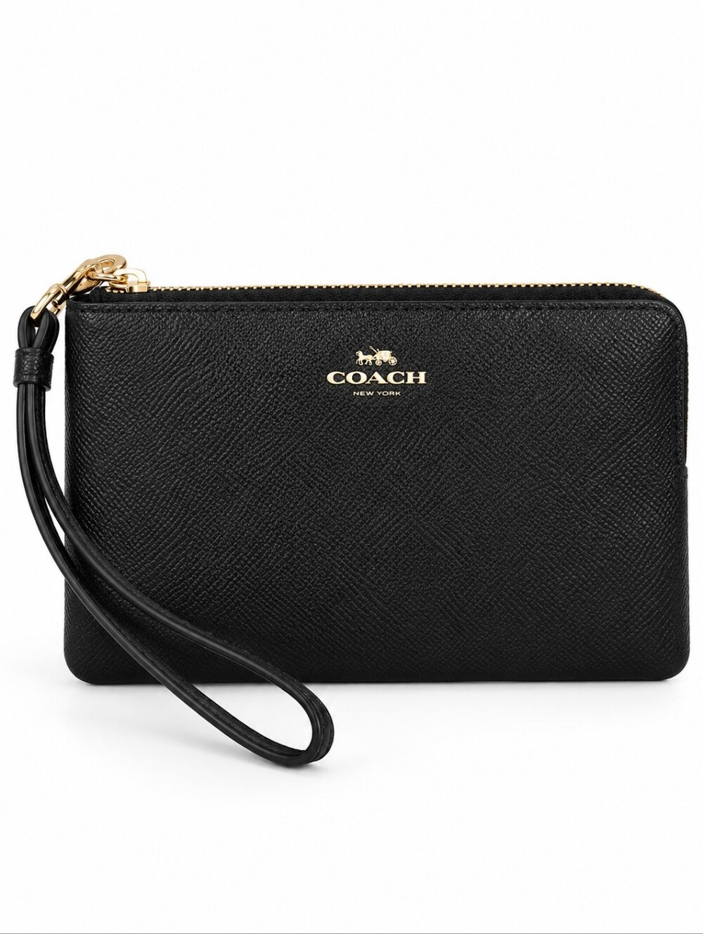 Coach F58032 Black Crossgrain Leather Corner Zip Wristlet NWT